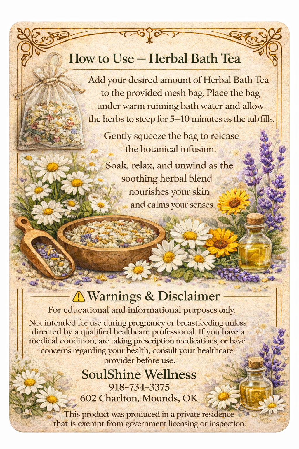 Lavender, Mint, Lemon Balm, and Ginger Herbal Bath Tea